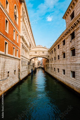 Famous Bridge of Sighs (Ponte dei Sospiri) in Baroque style and built of Istrian Stone, vertical view