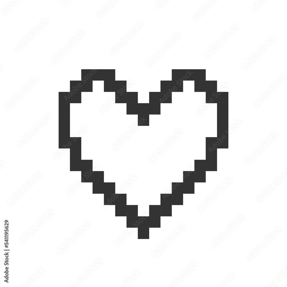 Minimalistic heart pixelated ui icon. Social media button for showing love. Expression. Editable 8bit graphic element. Outline isolated vector user interface image for web, mobile app. Retro style