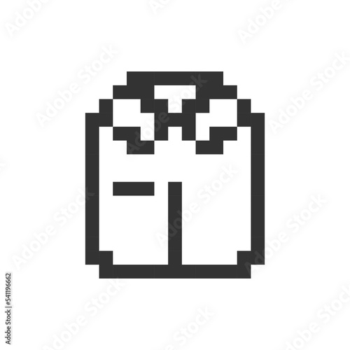 Folded shirt pixelated ui icon. Work uniforms for sale. Pajamas store. Formal clothes. Editable 8bit graphic element. Outline isolated vector user interface image for web, mobile app. Retro style