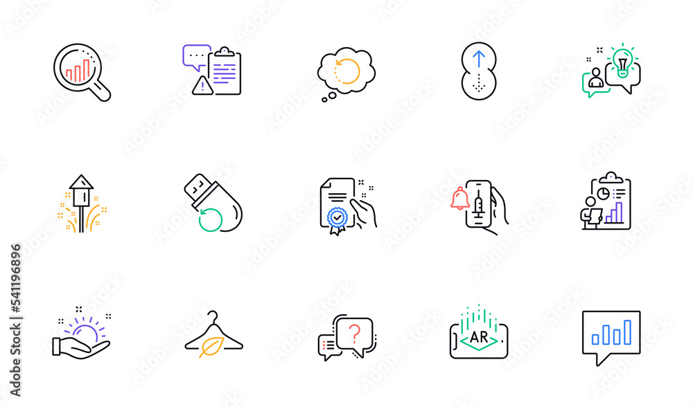 Recovery data, Idea and Analytical chat line icons for website, printing. Collection of Question mark, Seo analysis, Augmented reality icons. Fireworks, Swipe up, Report web elements. Vector Recovery data, Idea and Analytical chat line icons for website, printing. Collection of Question mark, Seo analysis, Augmented reality icons. Fireworks, Swipe up, Report web elements. Vector