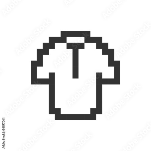T shirt pixelated ui icon. Men clothing store. Online marketplace. Buying cheap clothes. Editable 8bit graphic element. Outline isolated vector user interface image for web, mobile app. Retro style
