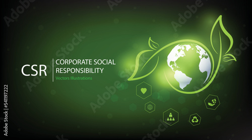 CSR concept design.Corporate social responsibility and giving back to the community on a green background.modern business concept.