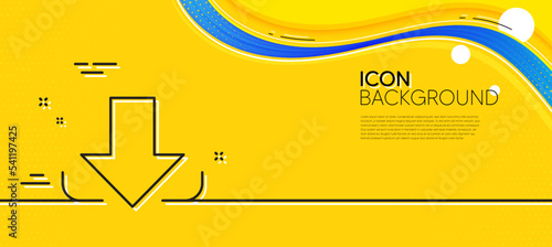 Download Arrow line icon. Abstract yellow background. Down arrowhead symbol. Direction or pointer sign. Minimal download line icon. Wave banner concept. Vector
