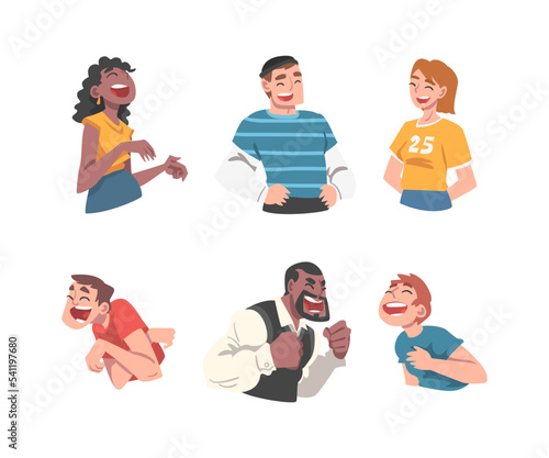 Laughing Out Loud Man and Woman Character Feeling Amused and Full of Fun Vector Set