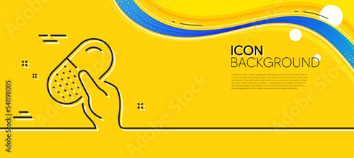 Capsule pill line icon. Abstract yellow background. Medical drugs sign. Pharmacy medication symbol. Minimal capsule pill line icon. Wave banner concept. Vector