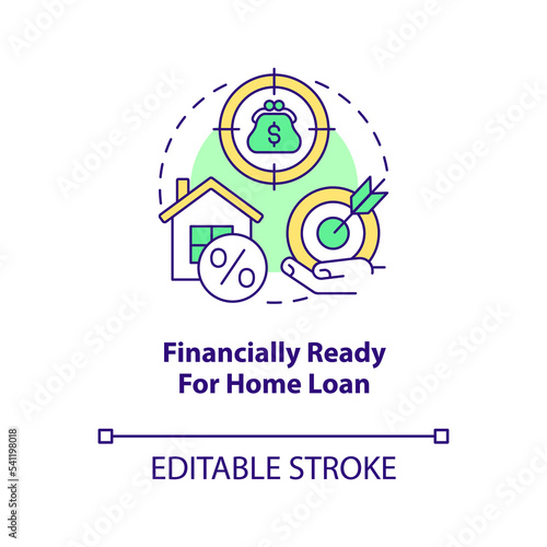 Financially ready for home loan concept icon. Improve credit score. Homebuying tip abstract idea thin line illustration. Isolated outline drawing. Editable stroke. Arial, Myriad Pro-Bold fonts used