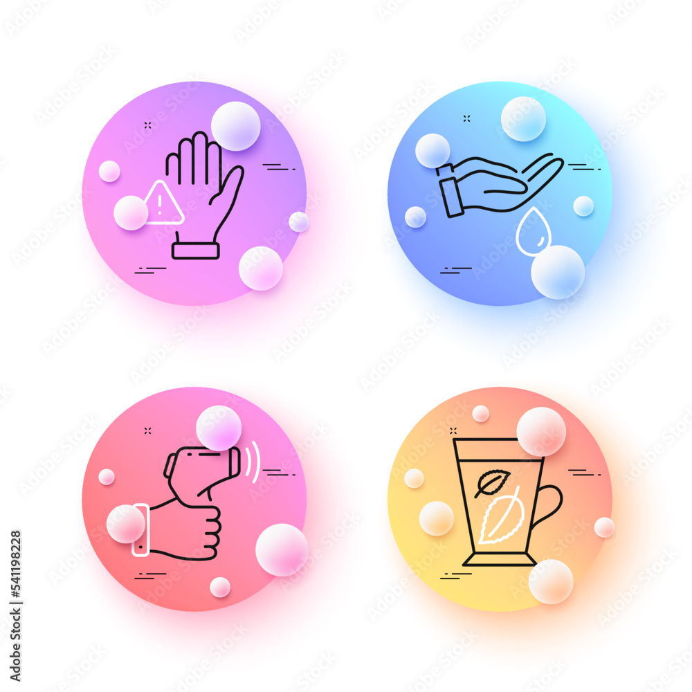 Electronic thermometer, Dont touch and Mint leaves minimal line icons. 3d spheres or balls buttons. Wash hands icons. For web, application, printing. Temperature scan, Clean hand, Mentha leaf. Vector Electronic thermometer, Dont touch and Mint leaves minimal line icons. 3d spheres or balls buttons. Wash hands icons. For web, application, printing. Temperature scan, Clean hand, Mentha leaf. Vector
