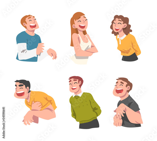 Laughing Out Loud Man and Woman Character Feeling Amused and Full of Fun Vector Set