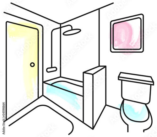 Bathroom interior. Bath, toilet, sink, mirror. Vector flat illustration