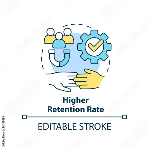 Higher retention rate concept icon. Talents magnet. Increase employees loyalty abstract idea thin line illustration. Isolated outline drawing. Editable stroke. Arial, Myriad Pro-Bold fonts used