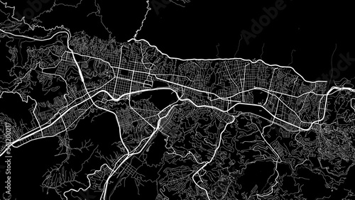 Map of Caracas city. Urban black and white poster. Road map with metropolitan city area view.