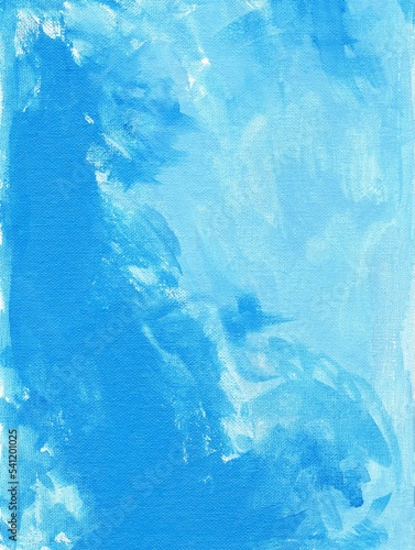 Blue background. Textured background painted with acrylics on canvas. Streaks and smears of blue paint.