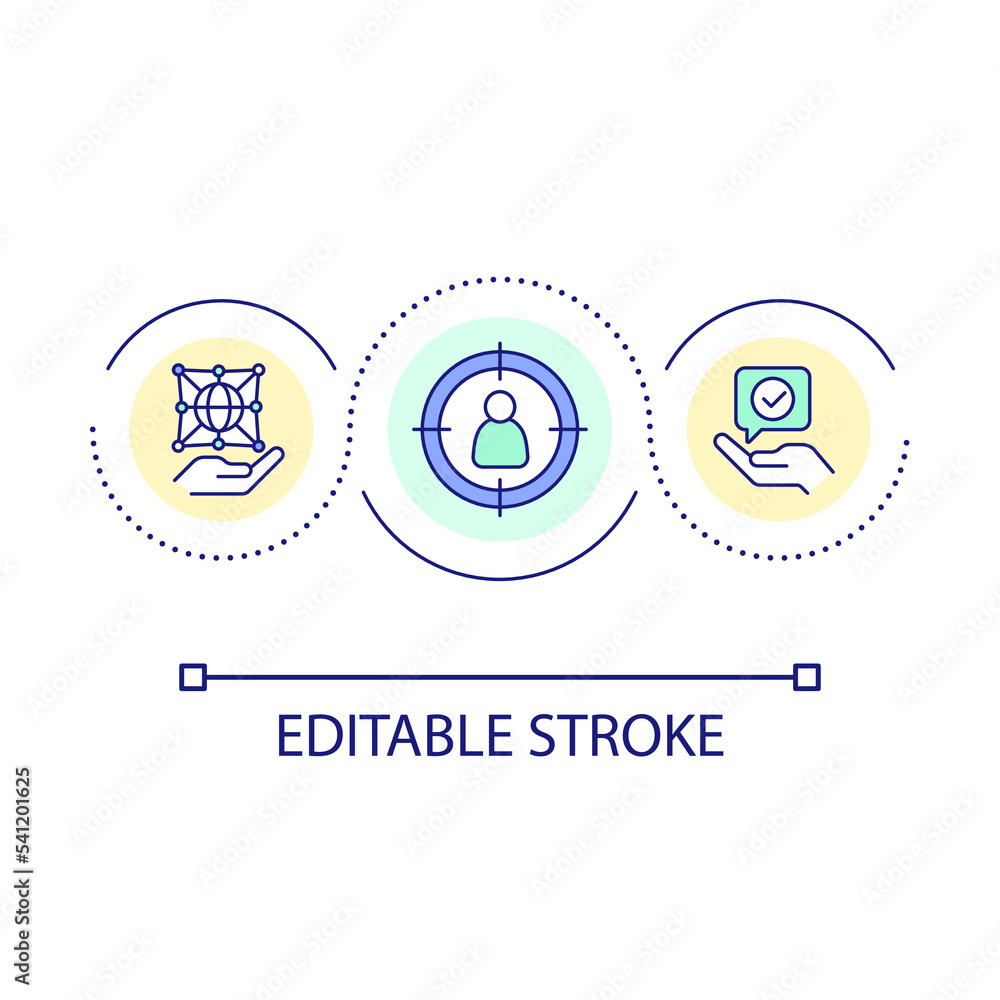 Improve digital connection loop concept icon. Personalized communication. Wireless network abstract idea thin line illustration. Isolated outline drawing. Editable stroke. Arial font used Improve digital connection loop concept icon. Personalized communication. Wireless network abstract idea thin line illustration. Isolated outline drawing. Editable stroke. Arial font used