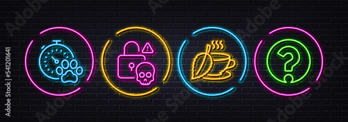 Obraz na plátně Cyber attack, Dog competition and Mint tea minimal line icons
