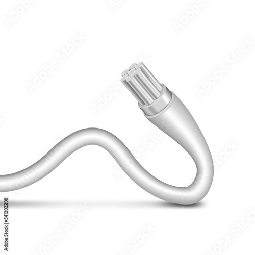 3D Flexible Copper Wire Electrical Cable On White