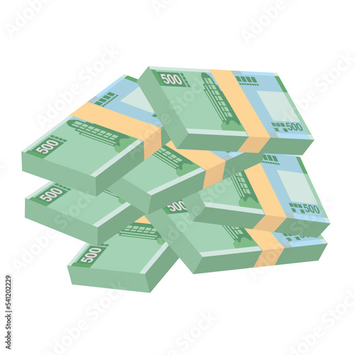 Macau Pataca Vector Illustration. Chinese money set bundle banknotes. Paper money 500 MOP. Flat style. Isolated on white background. Simple minimal design. photo