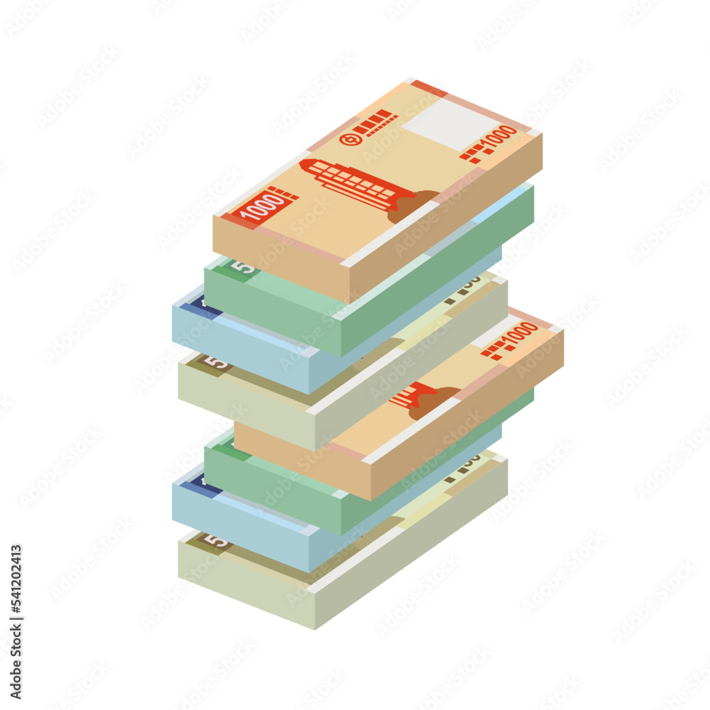 Macau Pataca Vector Illustration. Chinese money set bundle banknotes. Paper money 1000, 500, 100, 50 MOP. Flat style. Isolated on white background. Simple minimal design. Macau Pataca Vector Illustration. Chinese money set bundle banknotes. Paper money 1000, 500, 100, 50 MOP. Flat style. Isolated on white background. Simple minimal design.