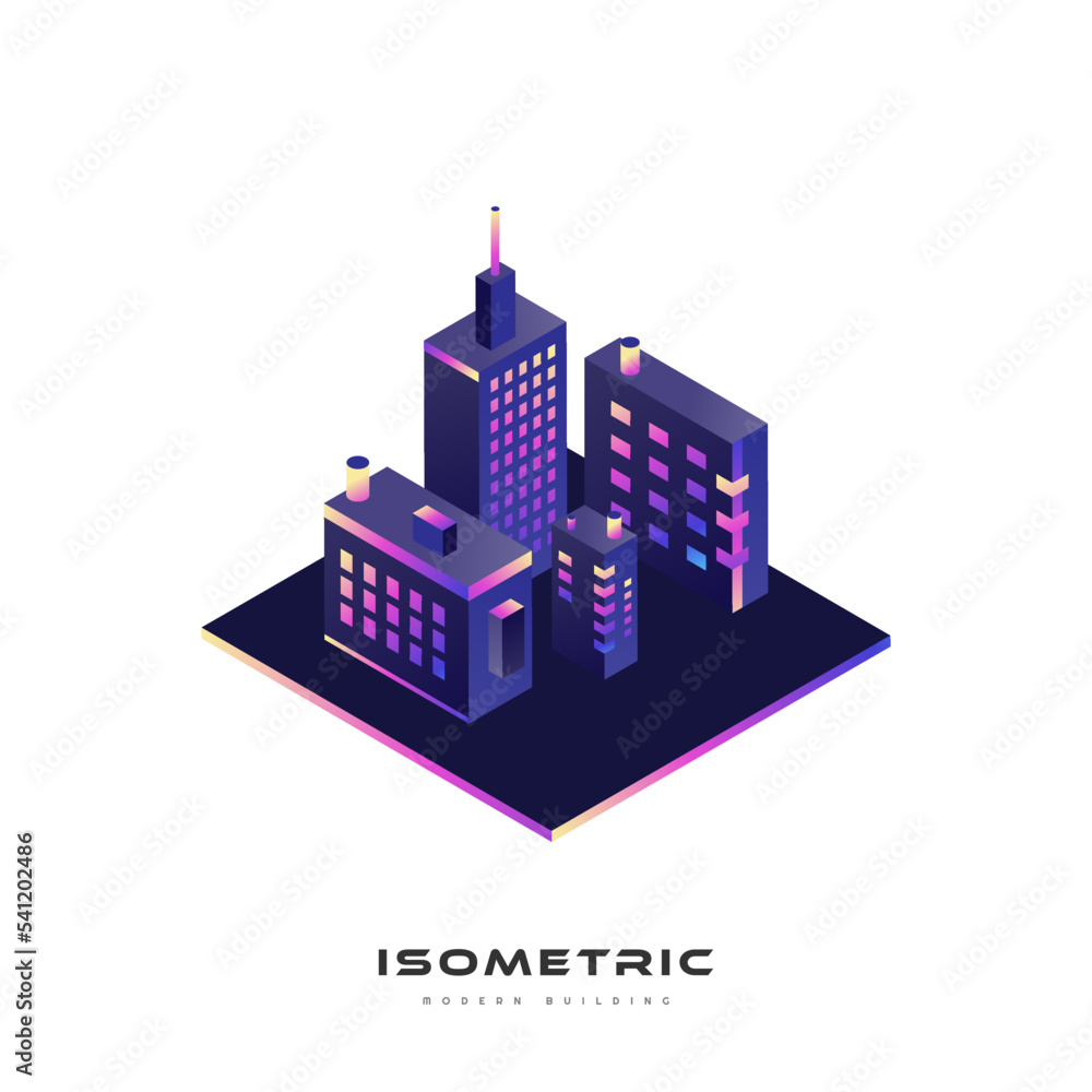 Futuristic and Colorful Isometric Building Vector Illustration. Real estate and Construction Industry Illustration