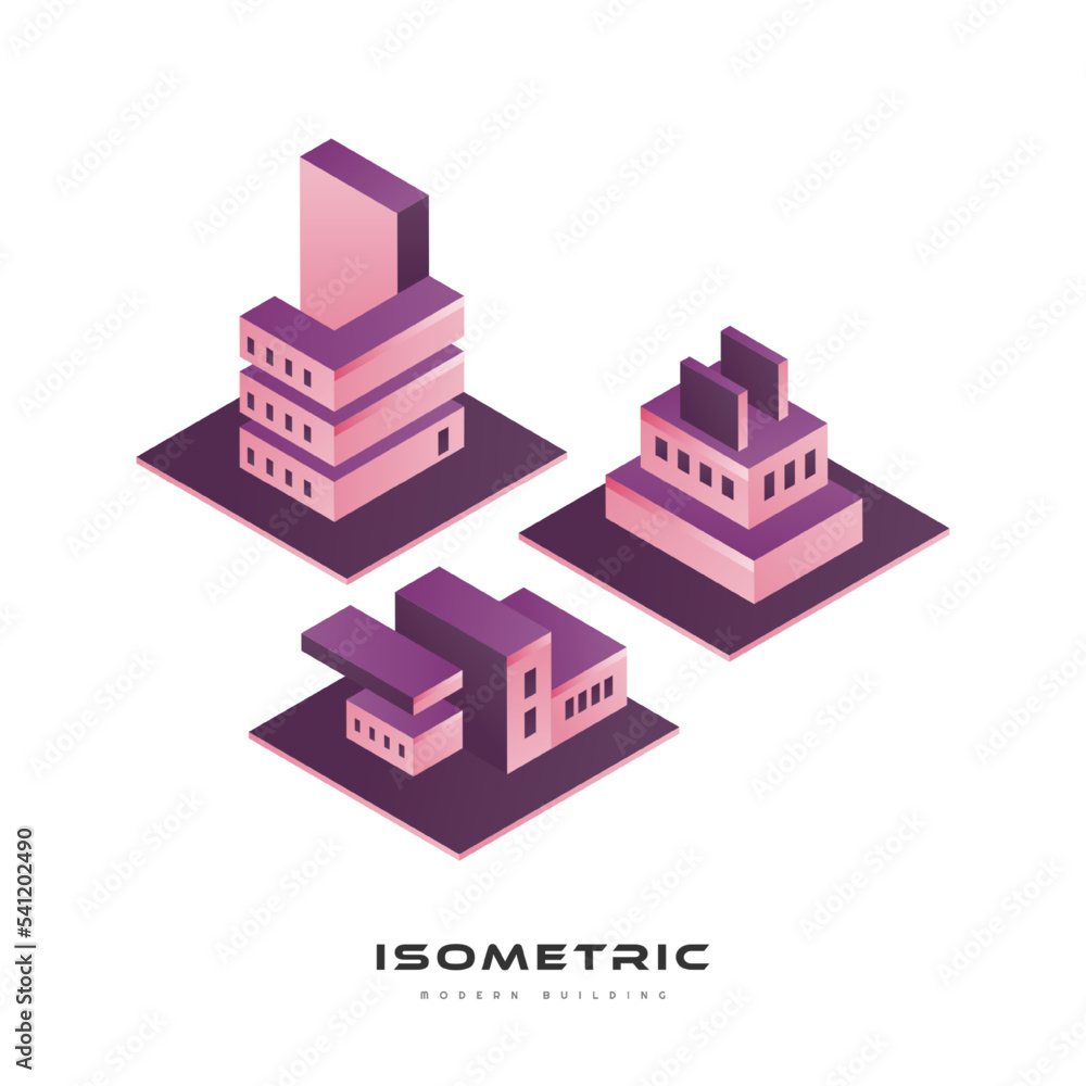 Modern and Colorful Isometric Building Vector Illustration. Real estate and Construction Industry Illustration