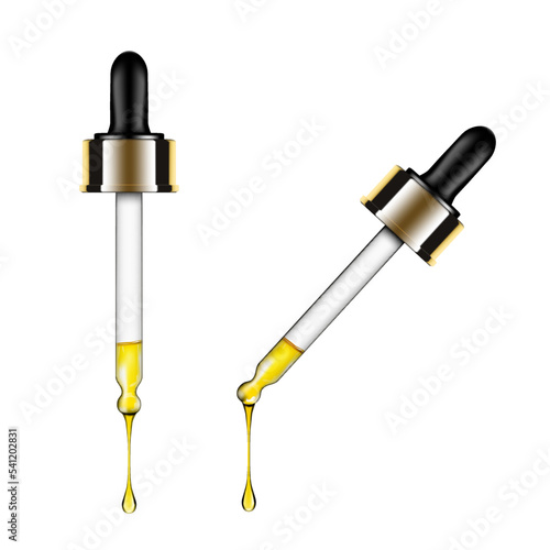 3D Pipette With Cosmetic Oil Isolated On White