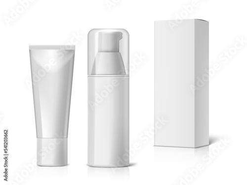 3D White Cosmetic Bottle And Cream Tube Package