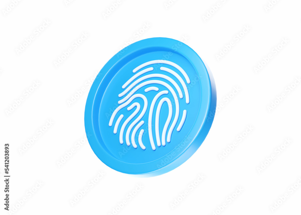 Fingerprint 3d render icon - touch identification, security illustration and blue cyber access symbol Fingerprint 3d render icon - touch identification, security illustration and blue cyber access symbol