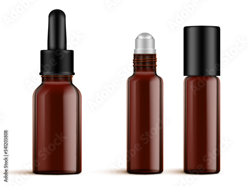 3D Amber Or Cosmetic Essential Oil Glass Bottle