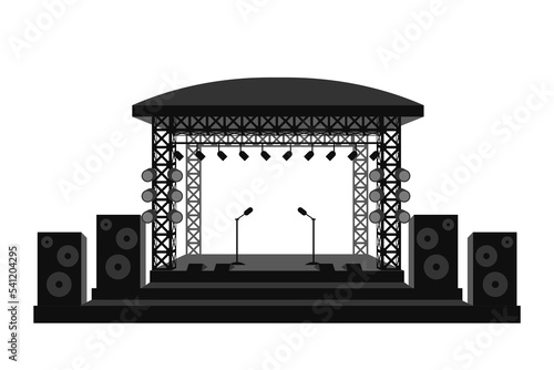 Music stage with speakers and microphones template