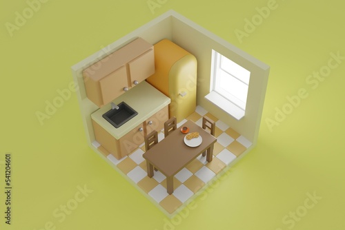 isometric kitchen design, 3d render