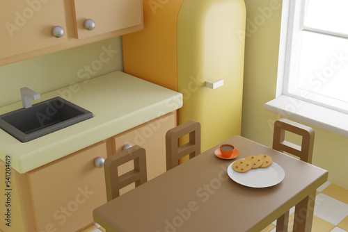 isometric kitchen design, 3d render