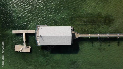 Buffalo Canoe Club Marina In Albino Bay, Fort Erie, Ontario, Canada. aerial top-down photo