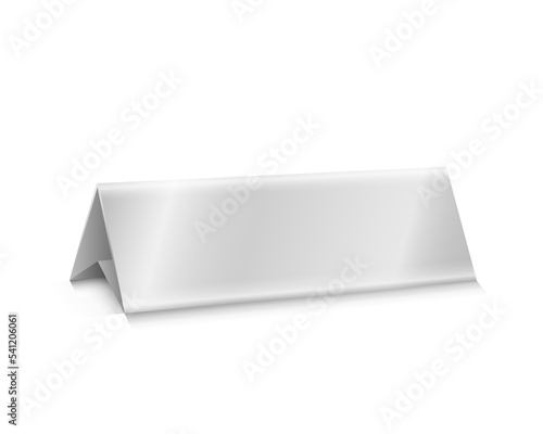 White 3d blank plate for reservation template. Wide triangular sign that place is occupied for private romantic party and event vector celebrations