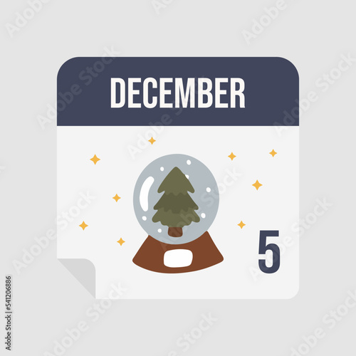 Christmas advent calendar. Countdown to Christmas. December 5st. snow globe - Vector illustration