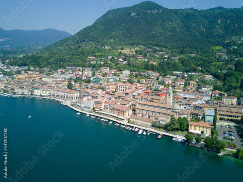 Aerial video shooting with drone on Salò, famous Lombardia city on the Garda Lake © immaginario75