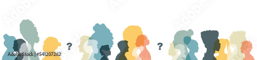Silhouette of different people with question mark. Modern concept. Flat vector illustration.
