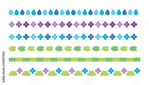 Illustration pattern border set of leaf, flower, rain, raindrop, water, icon combination for spring and summer season concept.