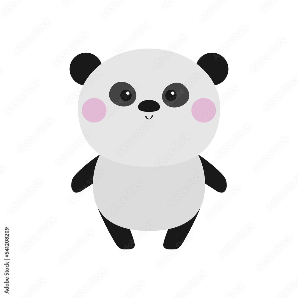 Naklejka premium Cute panda bear icon. Kawaii cartoon character. Funny head face. Pink cheeks. Happy Valentines Day. Baby greeting card template. Notebook cover, tshirt. White background. Flat design.