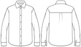 plain white formal shirt flat sketch vector illustration mens long sleeve office wear shirt front and back technical cad drawing template.