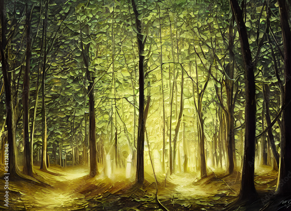 Fototapeta premium Nature Forest Park Landscape Mist Sunrise Trees Tree Foggy Morning Green Autumn Sun Fog Road Light Woods Misty Summer Pine Woodland Sunlight Wood Path Foliage