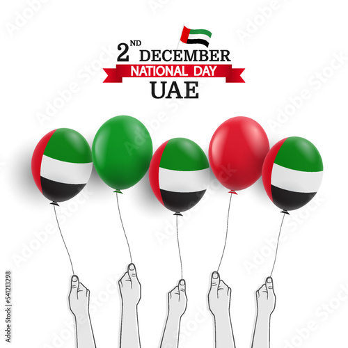 Vector Illustration of National Day United Arab Emirates. Hands with balloons.
