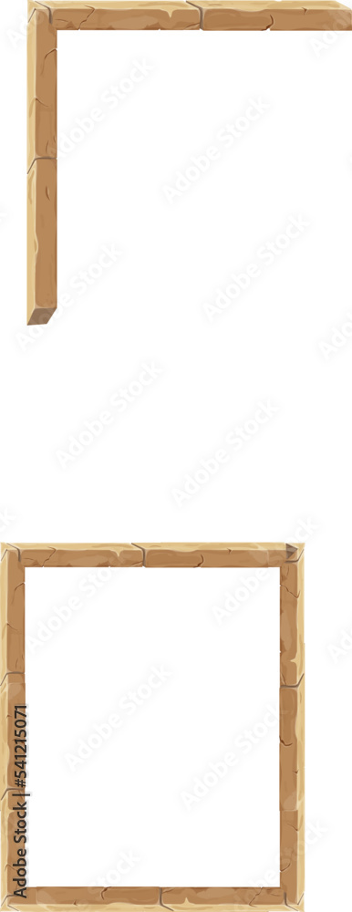 Stone brick frame border, corner ancient medieval in cartoon style, isolated on white background. Game decoration, menu Stone brick frame border, corner ancient medieval in cartoon style, isolated on white background. Game decoration, menu