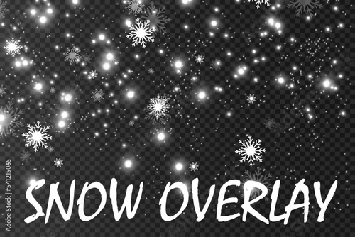 Snowfall. A lot of snow on a transparent background. Christmas winter background. Snowflakes falling from the sky.