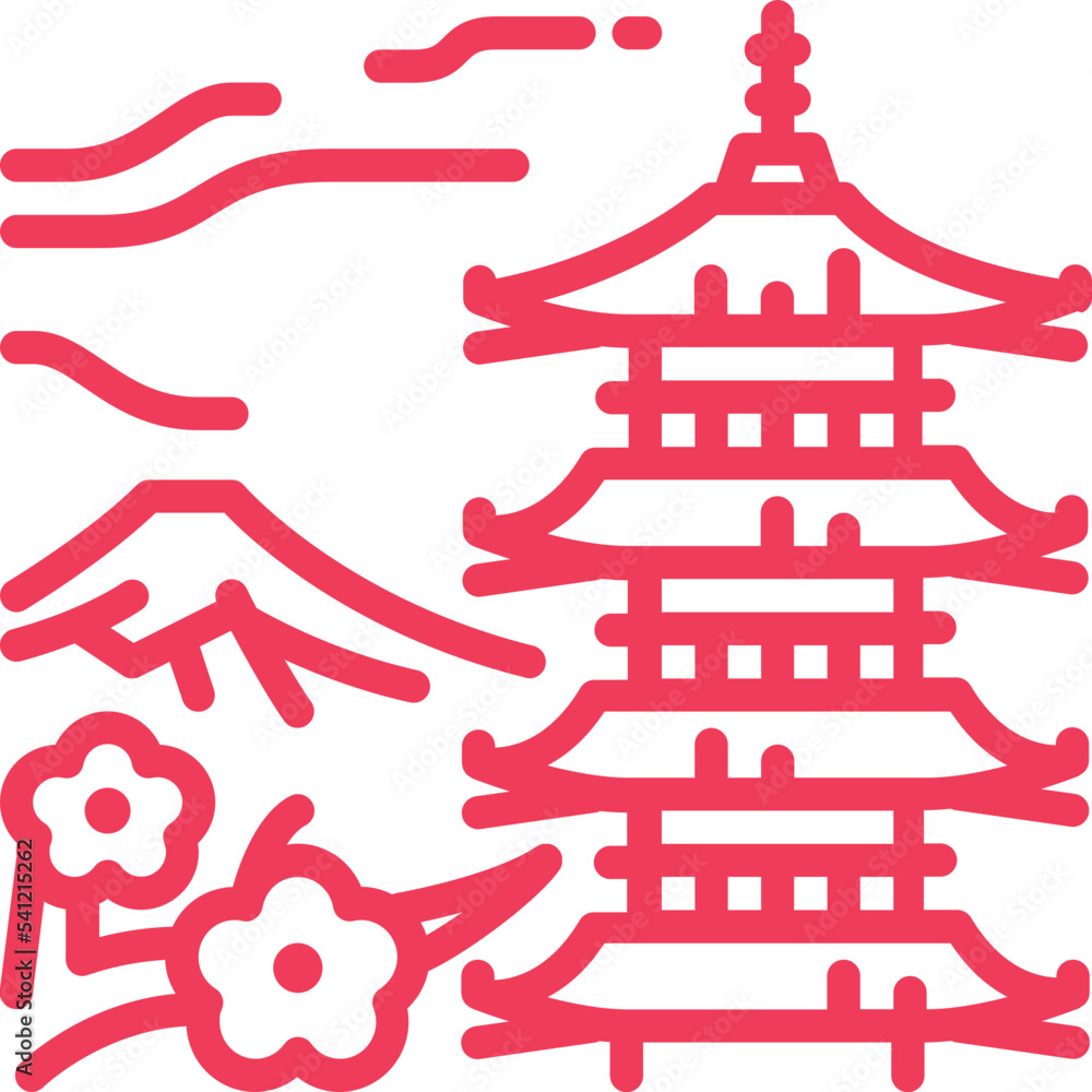 Fototapeta premium chureito pagoda scene view line icon illustration for printing,web,app,design element,poster,advertising,presentation,card,etc
