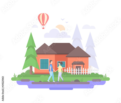 Town landscape flat design style illustration