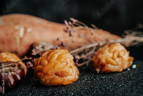 catalan panellets, sweet potatoes and chestnuts photo