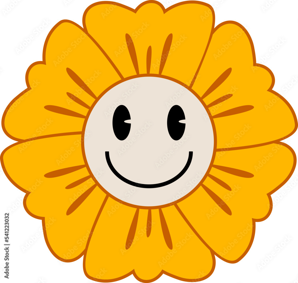 Retro Flower Smiling Face Groovy Style
