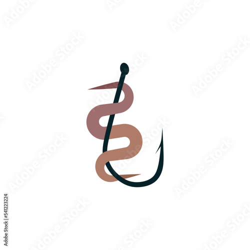 worm on hook icon fishing logo vector