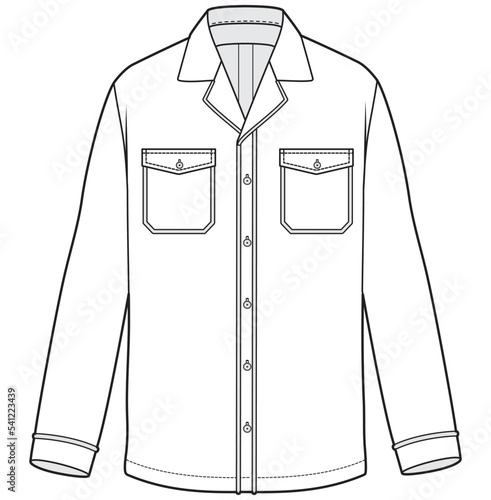 mens pyjama shirt flat sketch vector template