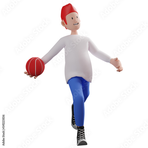 3d illustration of a boy with a basketball on his right hand