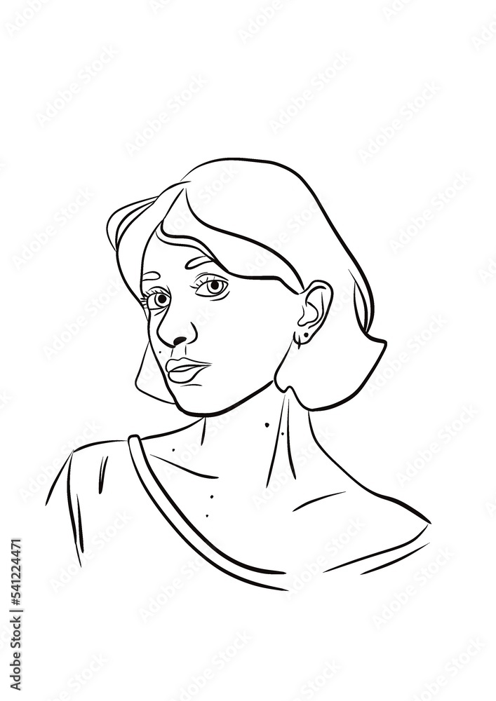Illustration d’un portait de jeune femme aux cheveux court , ligne simple noir. Dessin féminin et sensuel. Illustration d’un portait de jeune femme aux cheveux court , ligne simple noir. Dessin féminin et sensuel.
